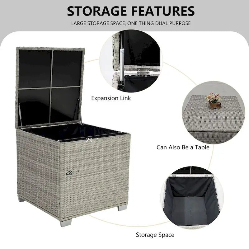 4-Pieces Gray Wicker Outdoor Sectional Set with Cushions and Storage Box