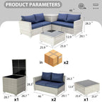 4-Pieces Gray Wicker Outdoor Sectional Set with Cushions and Storage Box