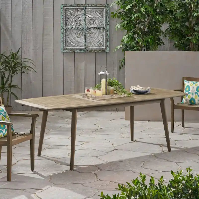 Outdoor Rectangular Acacia Wood Expandable Dining Table, Gray