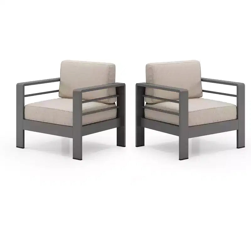 Christopher Knight Home Mysti Sedia da club moderna da esterno in alluminio con cuscini (set da 2), Grigio/Beige