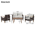 Set Conversazione da Esterno 4 Pezzi per Patio, Divano Doppio con 2 Poltrone Singole e Tavolino da Caffè