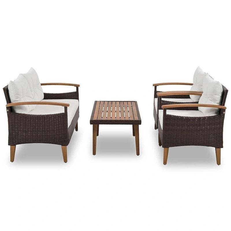 Set Conversazione da Esterno 4 Pezzi per Patio, Divano Doppio con 2 Poltrone Singole e Tavolino da Caffè