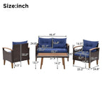 Set Conversazione da Esterno 4 Pezzi per Patio, Divano Doppio con 2 Poltrone Singole e Tavolino da Caffè