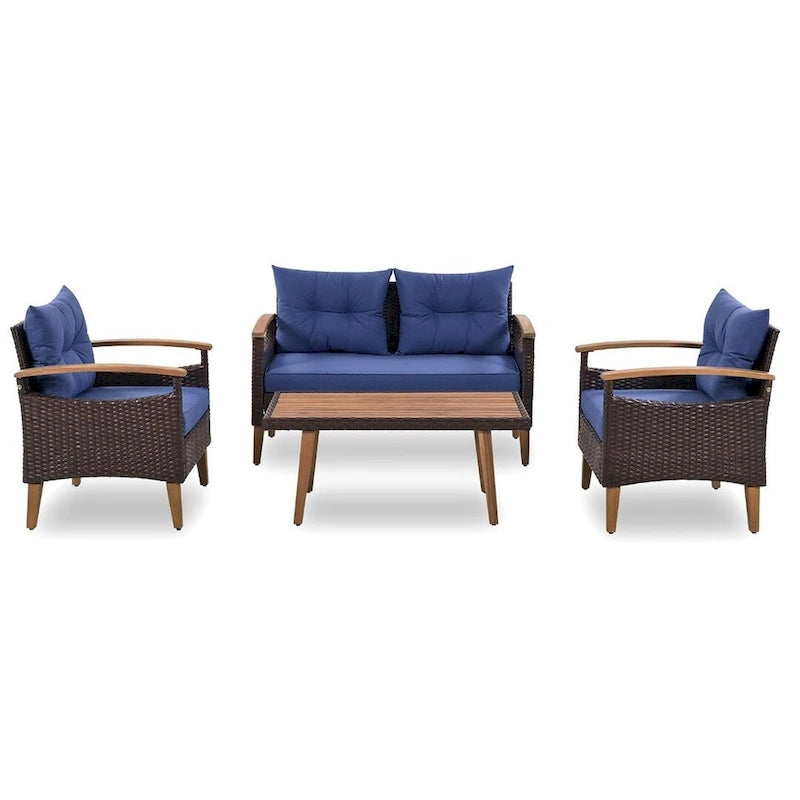 Set Conversazione da Esterno 4 Pezzi per Patio, Divano Doppio con 2 Poltrone Singole e Tavolino da Caffè