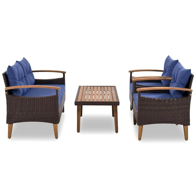 Set Conversazione da Esterno 4 Pezzi per Patio, Divano Doppio con 2 Poltrone Singole e Tavolino da Caffè