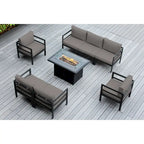 Divano componibile Ohana Outdoor a 8 pezzi in alluminio con cuscini e tavolo con braciere da 42 pollici