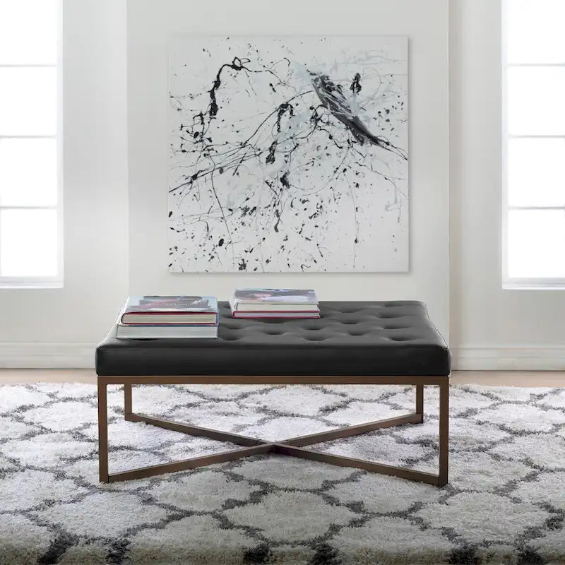 Studio Designs Home Camber Metal and Tufted Leather Large Cocktail Ottoman
