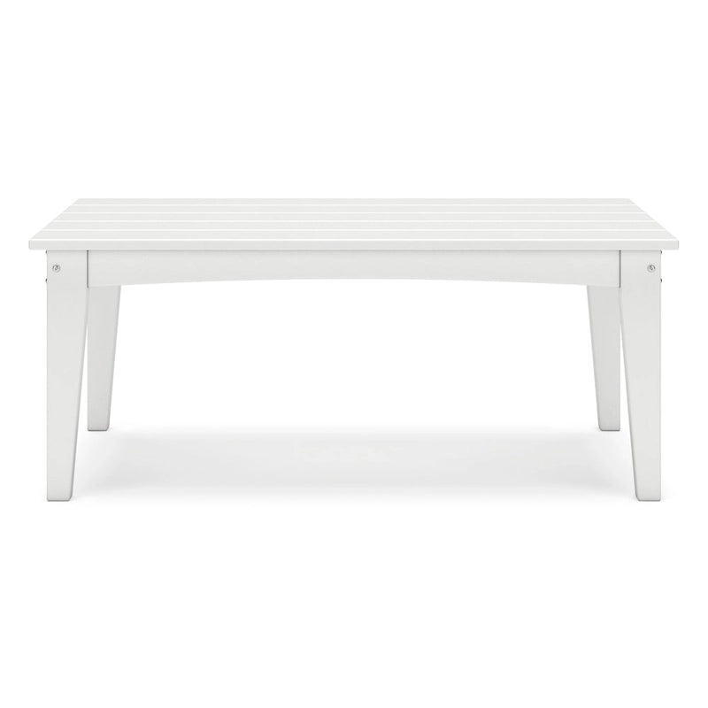 Fini 44 Inch Outdoor Coffee Table, Slatted Top, Modern Style, White Finish