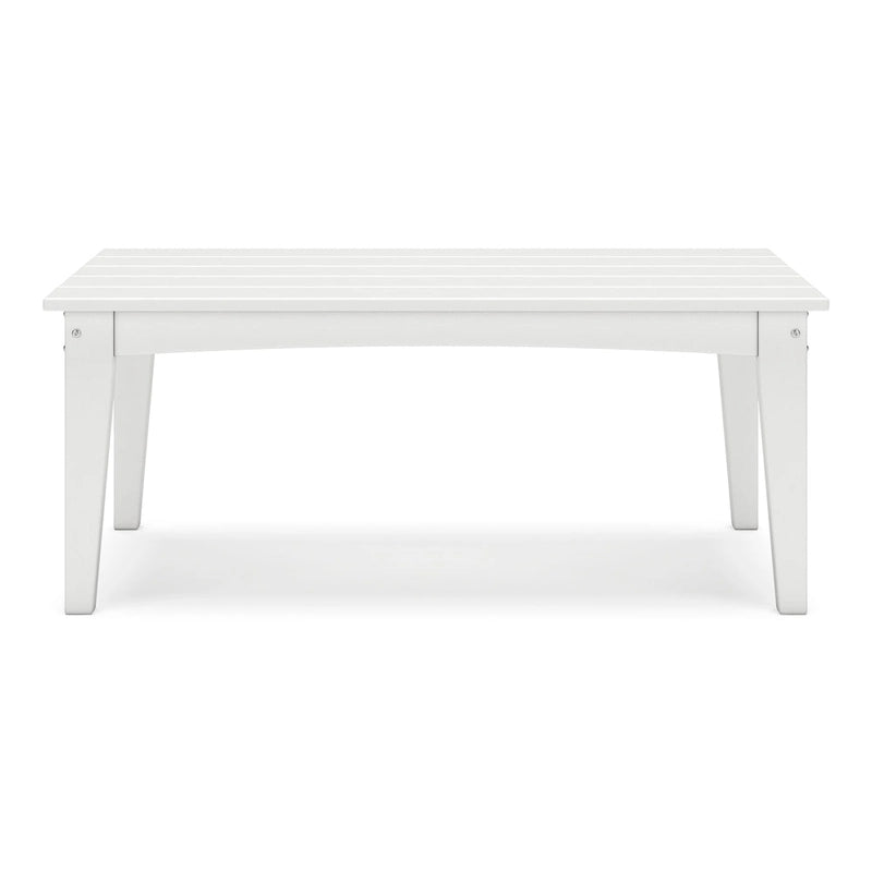 Fini 44 Inch Outdoor Coffee Table, Slatted Top, Modern Style, White Finish