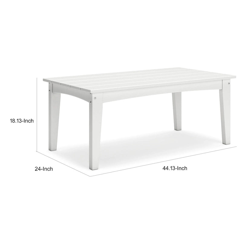 Fini 44 Inch Outdoor Coffee Table, Slatted Top, Modern Style, White Finish