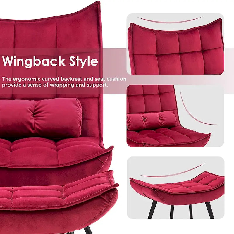 Mcombo Accent Chair with Ottoman, Velvet Tufted Wingback Chair, Upholstered Chairs with Metal Legs for Bedroom Living Room 4079