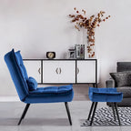 Mcombo Accent Chair with Ottoman, Velvet Tufted Wingback Chair, Upholstered Chairs with Metal Legs for Bedroom Living Room 4079