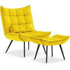 Mcombo Accent Chair with Ottoman, Velvet Tufted Wingback Chair, Upholstered Chairs with Metal Legs for Bedroom Living Room 4079