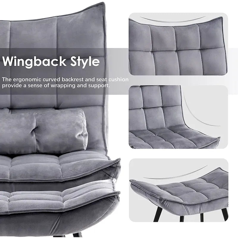 Mcombo Accent Chair with Ottoman, Velvet Tufted Wingback Chair, Upholstered Chairs with Metal Legs for Bedroom Living Room 4079