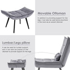 Mcombo Accent Chair with Ottoman, Velvet Tufted Wingback Chair, Upholstered Chairs with Metal Legs for Bedroom Living Room 4079