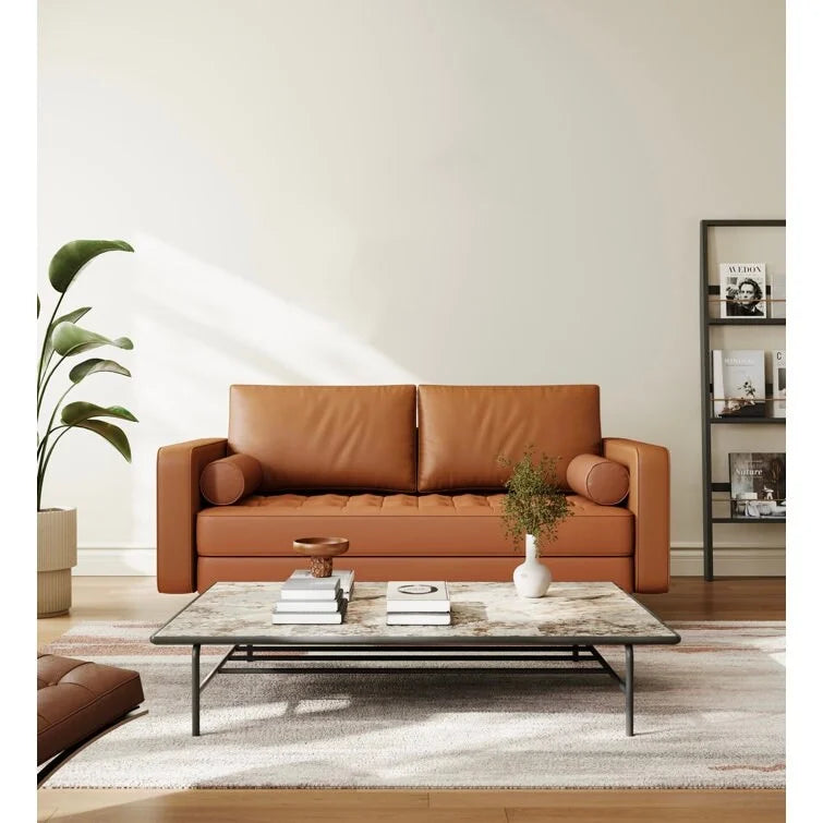 59 Mid-Century Square Arm Leather Loveseat