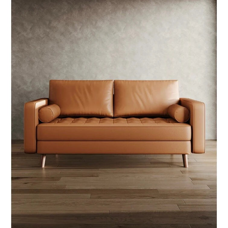 59 Mid-Century Square Arm Leather Loveseat