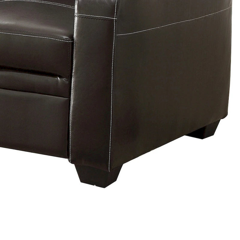 Ferry 83 Inch Lounger Sofa Bed, Tufted Brown Faux Leather, Solid Wood