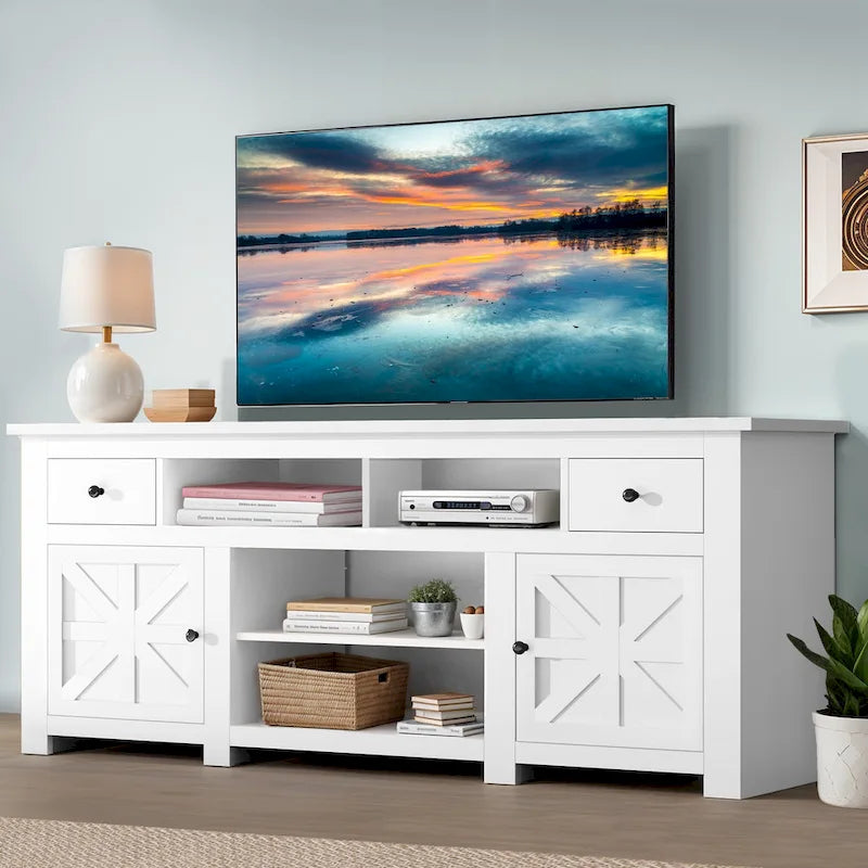 Moasis 70 Farmhouse TV Stand, Entertainment Center with Power Outlet for TVs Up to 80 Inch - 70L x 15.5W x 30H