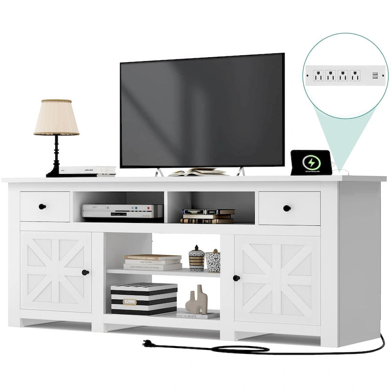 Moasis 70 Farmhouse TV Stand, Entertainment Center with Power Outlet for TVs Up to 80 Inch - 70L x 15.5W x 30H
