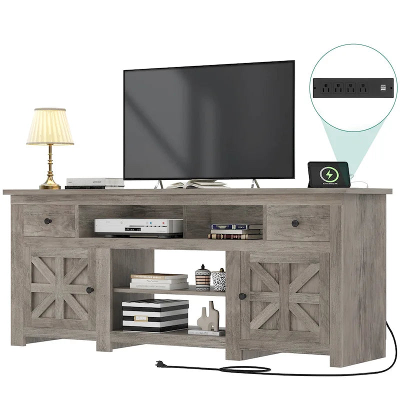 Moasis 70 Farmhouse TV Stand, Entertainment Center with Power Outlet for TVs Up to 80 Inch - 70L x 15.5W x 30H