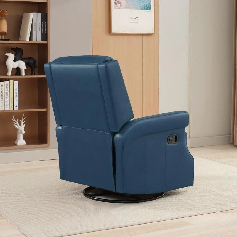 Genuine Leather Manual Rocking Recliner with 360-degree Metal Swivel Base