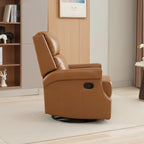 Genuine Leather Manual Rocking Recliner with 360-degree Metal Swivel Base