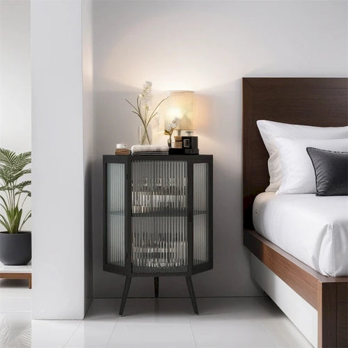 22.25 Floor Coner Cabinet with Tempered Glass Door & Storage Shelves