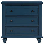 Solid Pine Wood End Table with Pull-out Tray and 3 Drawer, Easy Assembly