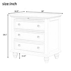 Solid Pine Wood End Table with Pull-out Tray and 3 Drawer, Easy Assembly