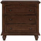 Solid Pine Wood End Table with Pull-out Tray and 3 Drawer, Easy Assembly