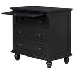 Solid Pine Wood End Table with Pull-out Tray and 3 Drawer, Easy Assembly