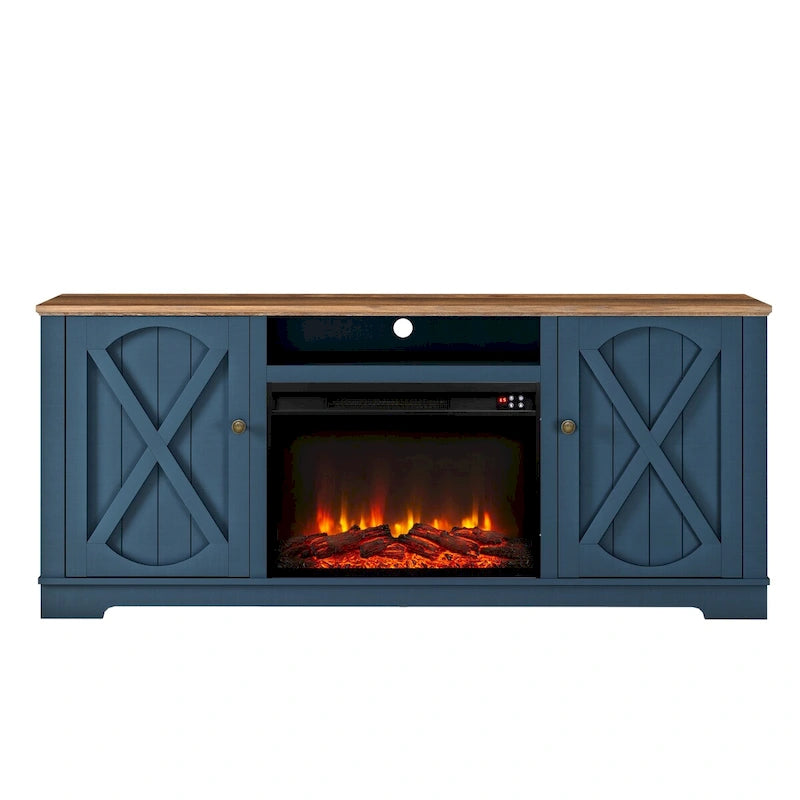 70 Farmhouse TV Stand with Fireplace, Fits up to 75 TV - 70W x 30H x 14.5D