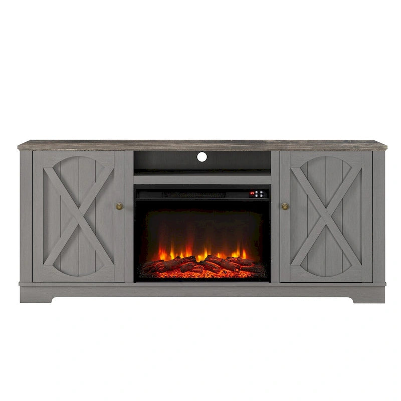 70 Farmhouse TV Stand with Fireplace, Fits up to 75 TV - 70W x 30H x 14.5D