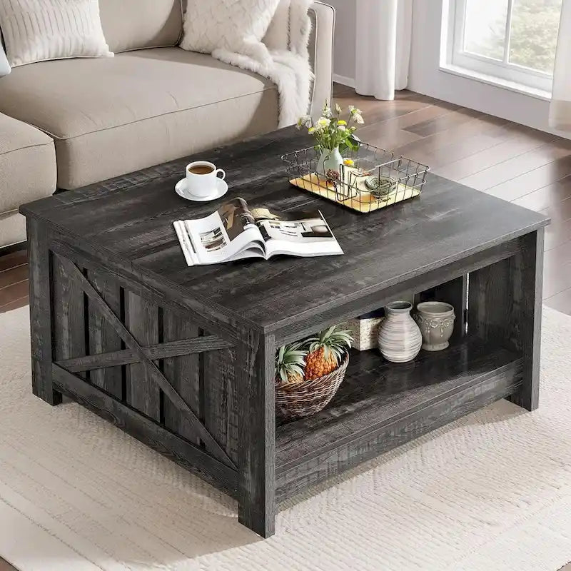 Moasis Farmhouse Coffee Table with Storage for Living Room Square Center Table