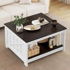 Moasis Farmhouse Coffee Table with Storage for Living Room Square Center Table