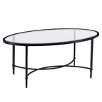 HomeRoots 45 Clear and Black Glass and Metal Oval Coffee Table - 19 H x 45 W x 25 D