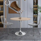 LeisureMod Verve 36 Round Dining Table with MDF Wood TableTop and Brushed Chrome Base for Kitchen & Dining Room