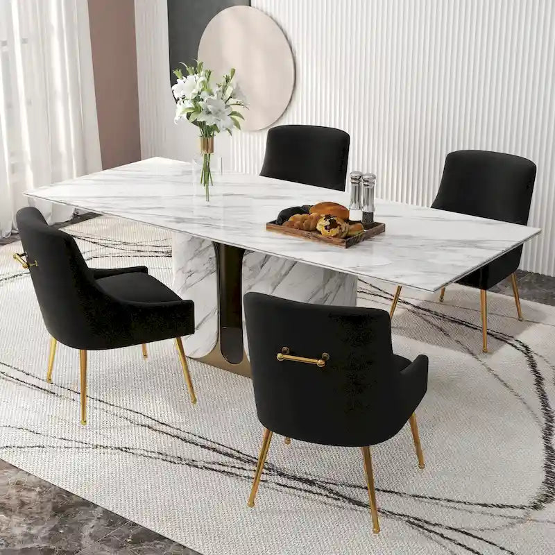 SEYNAR Set di 4 Sedie da Pranzo Imbottite in Velluto, Sedia Laterale Moderna Senza Braccioli in Stile Glamour
