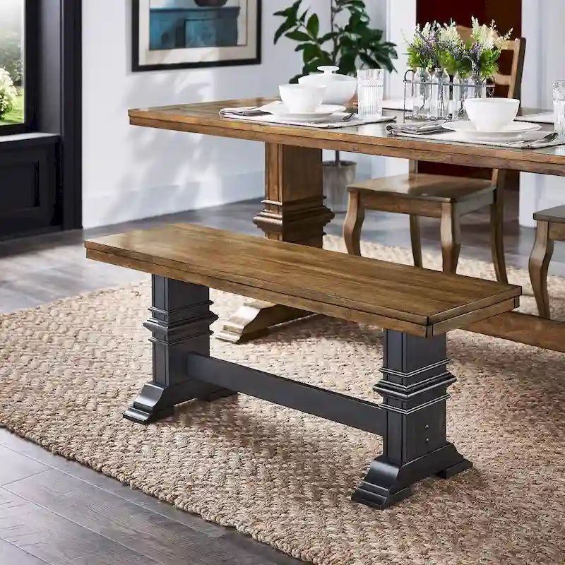 Eleanor Two-Tone Trestle Leg Wood Dining Bench by iNSPIRE Q Classic