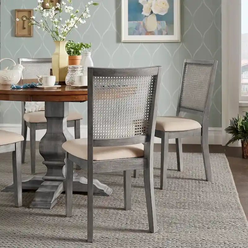 Eleanor Beige Linen Rattan Dining Chairs (Set of 2) by iNSPIRE Q Classic