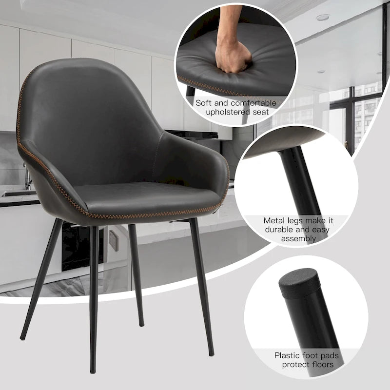 Glitzhome Set of 2/4/6 Mid-Century Modern Faux Leather Accent Dining Chairs