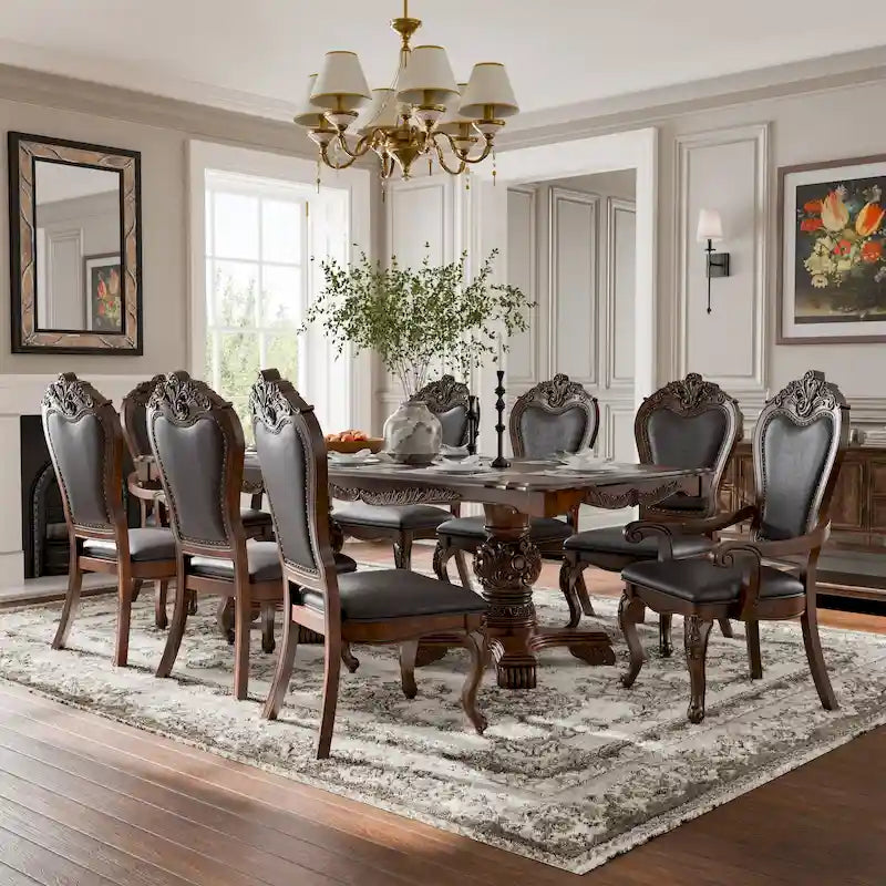 Set da pranzo espandibile a 9 pezzi in legno massello tradizionale Eugene di Furniture of America