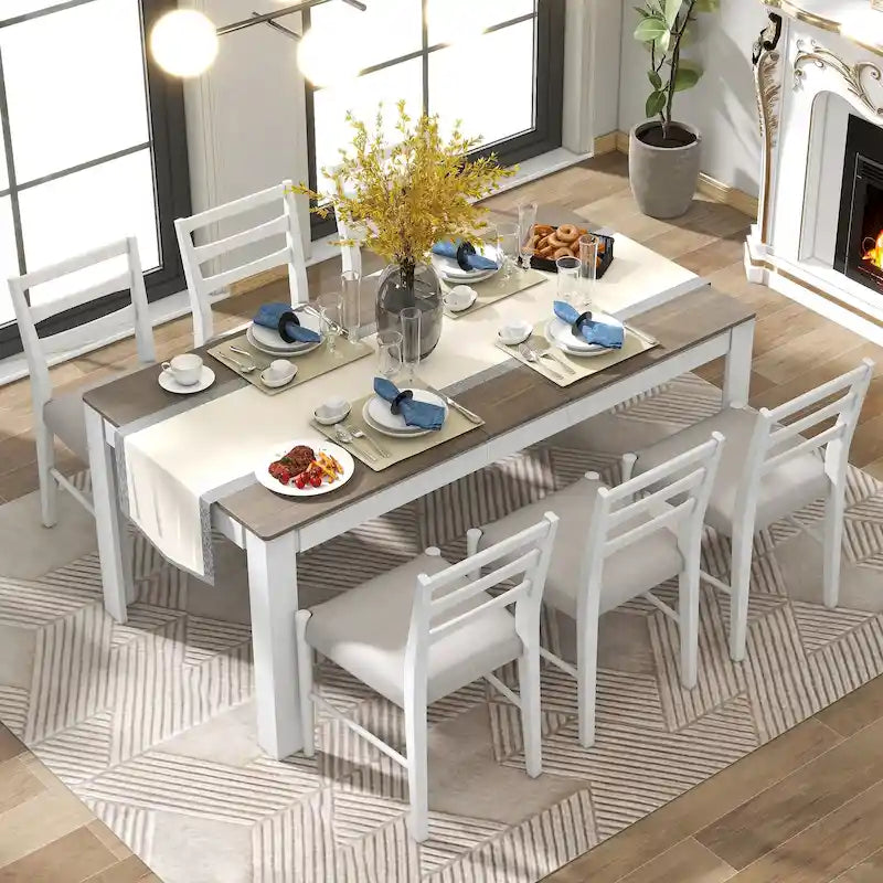 Set Tavolo da Pranzo in Legno da 7 Pezzi con 12 Alette