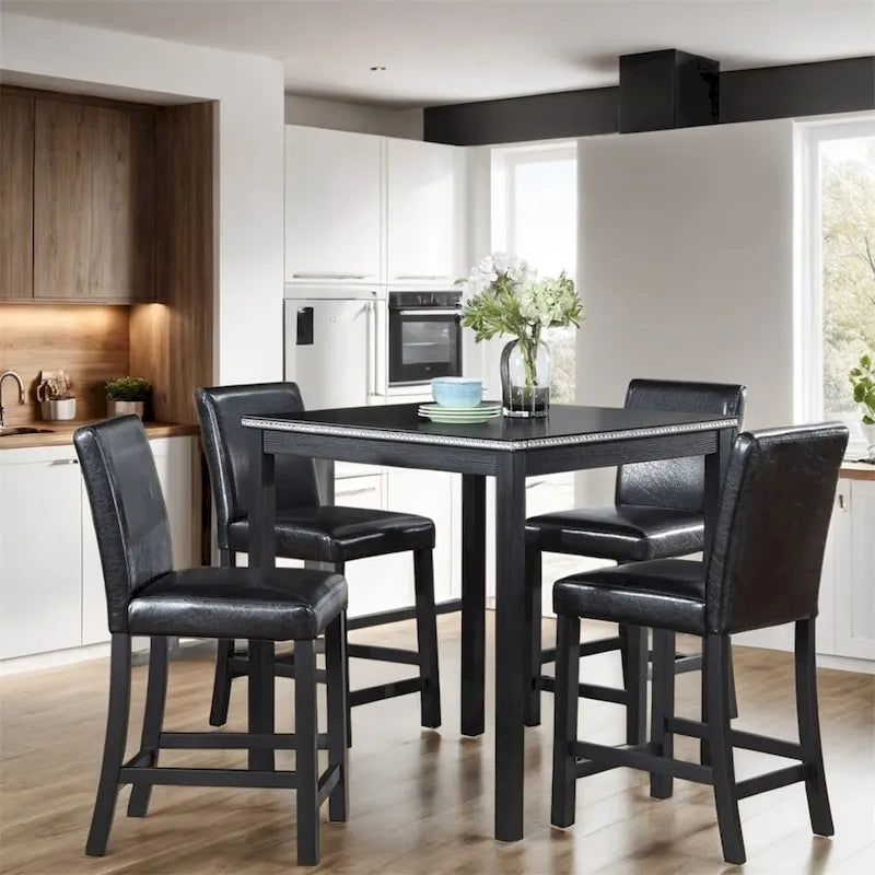 Set da 5 pezzi di tavolo e sedie da pranzo in legno, altezza bancone