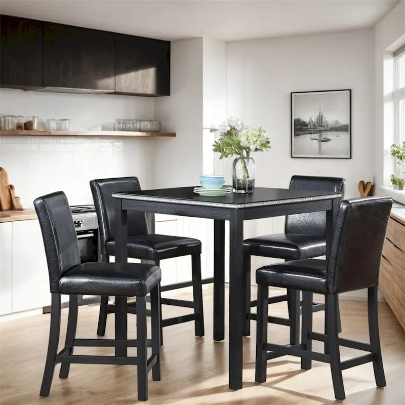 Set da 5 pezzi di tavolo e sedie da pranzo in legno, altezza bancone