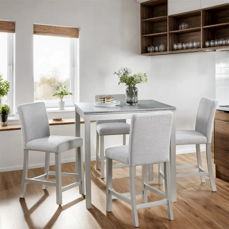 Set da 5 pezzi di tavolo e sedie da pranzo in legno, altezza bancone