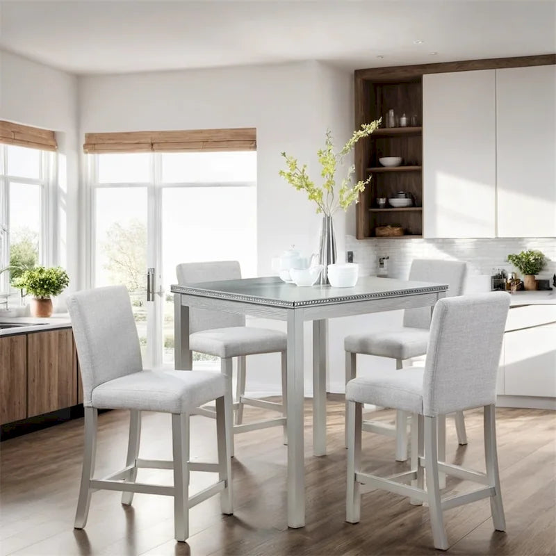 Set da 5 pezzi di tavolo e sedie da pranzo in legno, altezza bancone
