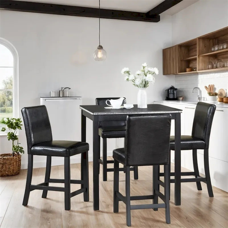 Set da 5 pezzi di tavolo e sedie da pranzo in legno, altezza bancone