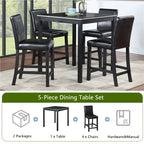Set da 5 pezzi di tavolo e sedie da pranzo in legno, altezza bancone